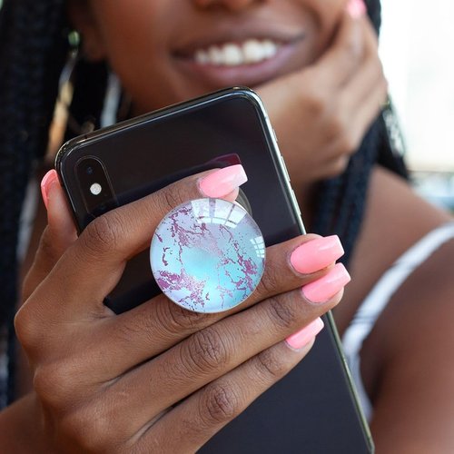 Ksadiye Phone Grip with Expanding Kickstand,Purple Blue Marble Design Cellphone Collapsible Clear Stand for Smartphones