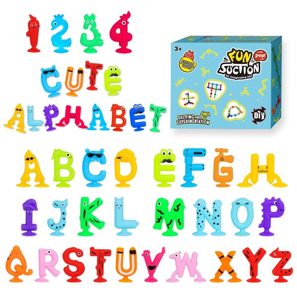 Suction Toys Kids Bath Toy for Toddler Aged 3, 30PCS Silicone Animal Alphabet Number Sucker Toy, Montessori Sensory Toy Gift for Kids Aged 4-8, Educational Spelling Fidget Toys for Autism/ADD/ADHD