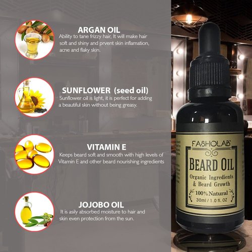 Beard Grooming Kit for Men - Organic Beard Growth - Professional Barber Beard Trimming Set - Beard Brush Beard Oil Wooden Comb Sharp Stainless Steel Scissors - Scented Beard Gift for Him