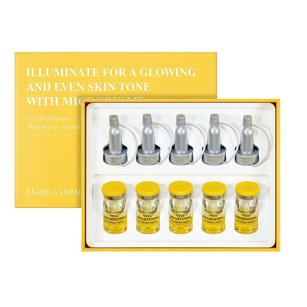 MADECA DERMA Microbiome Ampoule (Vita Brightening, 0.23fl oz x 5 pcs) - Korean Skin Care Serum for Radiant and Even Skin Tone by Dongkook. Tidal Mud Biome, Vitamins, Hyaluronic Acid