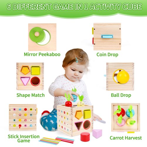 FCSONU Toddler Montessori Toys for 2 3 Year Old Boy Girl Birthday Gifts, Kids Wooden Shape Sorter Toys & Educational Learning Toys for Toddlers 2-3 Ages 2-4, Baby Toys 18 Months for Christmas Day