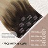 Sunny Ombre Clip in Hair Extensions Real Human Hair Dark Root Hair Extensions Real Human Hair Clip ins Dark Brown to Light Brown Balayage Ash Brown Clip in Extensions Ombre Hair Extensions 120g 16in