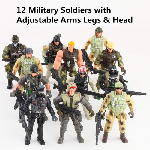 Fycooler US Army Men and SWAT Team Toy Soldiers Action Figures Playset with Military Weapons Accessories,Military Soldier Playset Military Figures Army Men Soldiers Toy for Kids Boys Gift,12Pcs