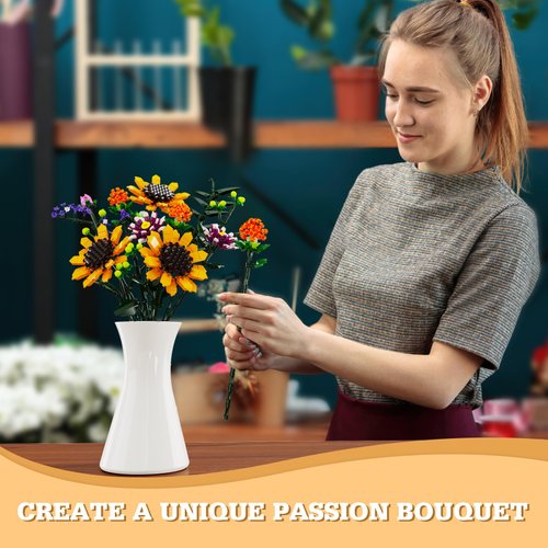 Flower Bouquet Building Set, Sunflower Botanical Collection Blocks Kit Compatible with Lego for Adults Women and Teens Girls 8+ Valentines Day Artificial Flower Decor (1161PCS)