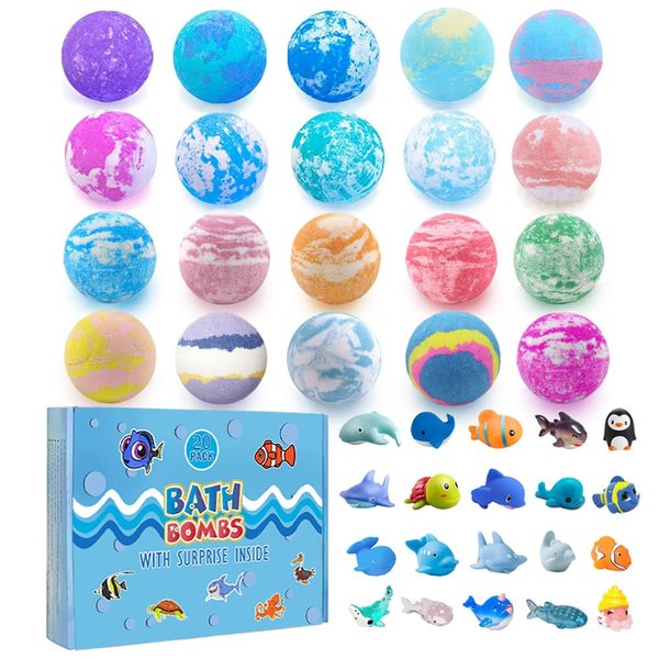 Bath Bomb Gift Set with Surprise Inside, 20 Pack Organic Bath Bombs for Kids, Kids Safe Handmade Fizzy Balls for Kid, Ideal Birthday Gift for Kids, Boys, Girls