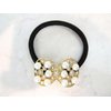 Generic Hair tie bow shaped with pearls and crystals (Primary color: Gold), 1 Count (Pack of 1)