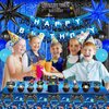 69Pcs Video Game 10th Birthday Party Decorations, Blue Black level 10 Birthday Decorations Banner Hanging Swirls Balloons Garland Arch Foil Curtains Tablecloth for Boys 10th Birthday Decorations