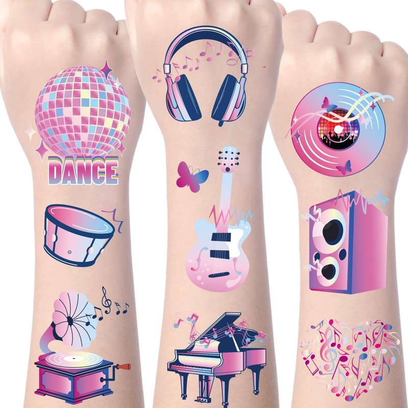 Gameza Music Temporary Tattoos Stickers - 200+ Music Note Disco ...