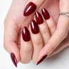 GLAMERMAID Dark Red Press On Nails Short Almond, Handmade Soft Jelly Gel Nail Tips Deep Burgundy Round Fake Nails, Natural Deep Red Stick Glue on Nails for Women, Reusable Round Oval False Nail Kit