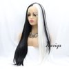 xiweiya long striaght mermaid piano half color synthetic lace front wig white to black two tones heat Resistant replacement wigs for women cosplay