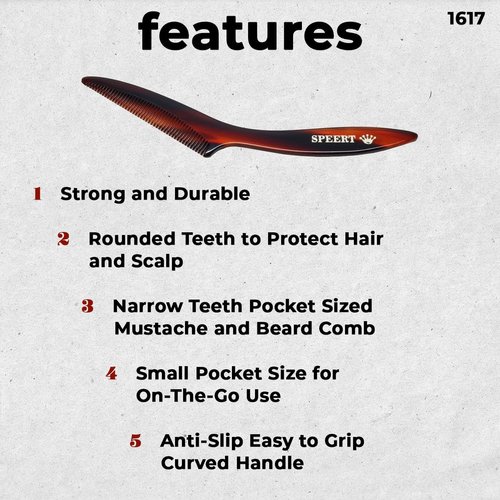 Speert #1617 Handmade Narrow Tooth Mustache Beard Comb Small Tortoise Havana Acetate Thick Coarse Fine Short Pocket Sized Facial Hair Grooming Tangle Free Beard Straightener Growth Care Styling Wet