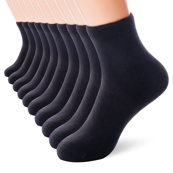 JEEDMNO Women Thin Cotton Socks, Soft Cotton Socks Women Ankle Quarter Cut Socks 5/10/25 Pairs (Shoe Size 6-11, Black (10 Pairs))