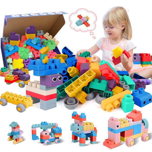 ROHSCE Soft Building Blocks for Toddlers, Baby Blocks Stacking Blocks for Toddlers 1-3 STEM Toddler Gifts, Baby Soft Rubber Block Compatible with Mega Building Blocks for Preschool, 40 PCS