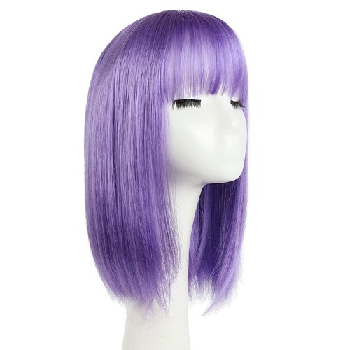 HSPCYGG Costume Wigs Short Daily Wig Light Purple Bob Wig for Women with Bangs Halloween Cosplay Party Synthetic 14 Inch Girls Straight (Free Wig Cap)
