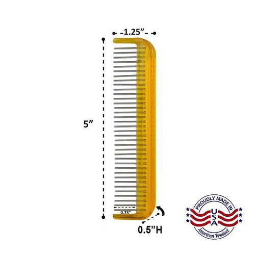 Hair Doctor Ladies 5" Rotating Tooth pocket comb to reduce hair loss and damage (Golden Amber)