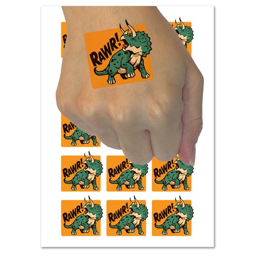 Triceratops Rawr Roar Dinosaur Temporary Tattoo Water Resistant Fake Body Art Set Collection - 15 2" Tattoos (1 Sheet)