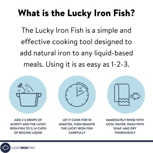 Lucky Iron Fish Ⓡ A Natural Source of Iron - The Original Cooking Tool to Add Iron to Liquid-Based Meals, Reduce Iron Deficiency Risks - an Iron Supplement Alternative, Ideal for Menstruators & Vegans