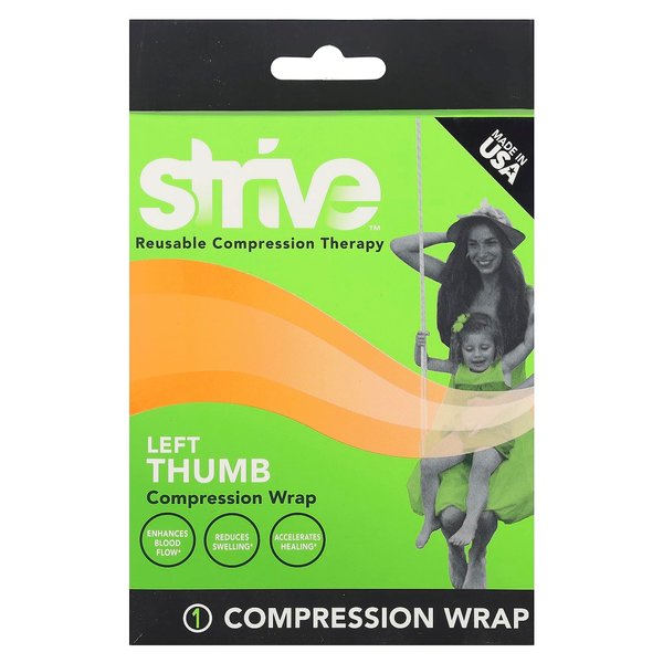 Strive Left Thumb Compression Wrap, Joint Pain Relief and Muscle Recovery for Sports and More, For Men or Women, Reusable, Made in the USA