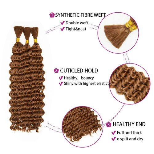 Deep Wave Bulk hair for Braiding Wet and Wavy Micro Braiding No Weft Faux Deep Wave Braiding Hair Extensions for Box Boho Braids 155g with 2 Bundles #30 (22Inch)