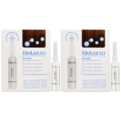 Salerm Cosmetics KERA-PLUS with Repairing Keratin, Straight Hair for Straightening, Protects from Damage Caused by Heat Tools (w/Sleek Teasing Comb) Keraplus + (4 phials of 0.34 oz (PACK OF 2))