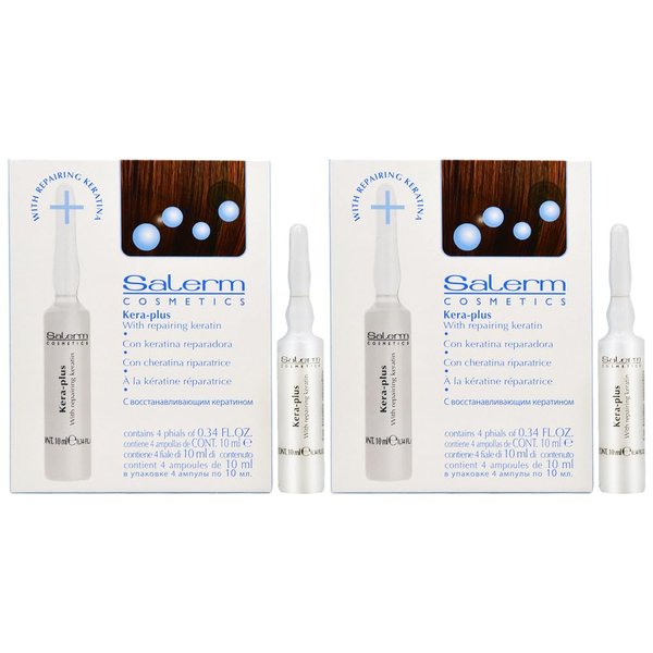 Salerm Cosmetics KERA-PLUS with Repairing Keratin, Straight Hair for Straightening, Protects from Damage Caused by Heat Tools (w/Sleek Teasing Comb) Keraplus + (4 phials of 0.34 oz (PACK OF 2))