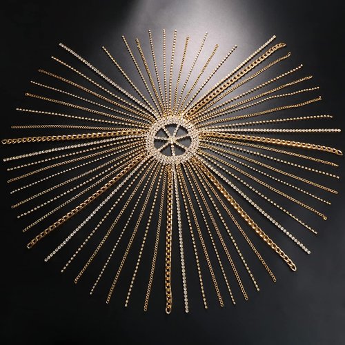 StoneFans Rhinestone Hip Hop Cap Headpiece for Women Men Cuban Link Wig Head Chain Hairpiece Cleopatra Gatsby Belly Dance Hair Accessories (Gold)