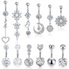 Qinzave 14G Belly Button Ring for Women Girls Surgical Stainless Steel Belly Button Piercing,CZ Dangle Belly Piercing Jewelry