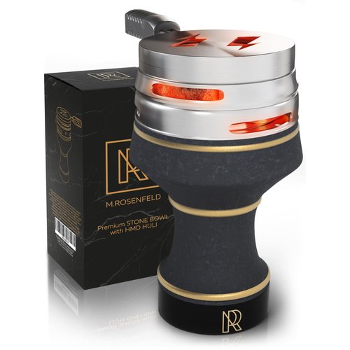 Hookah Bowl Set Premium Stone Black Bowl – Shisha Bowl with Cover Heat Management Charcoal Holder - Luxury Classic Hookah Bowls for Hookah Smoking, Ceramic Hookah Head with HMD