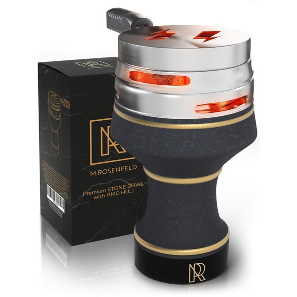 Hookah Bowl Set Premium Stone Black Bowl – Shisha Bowl with Cover Heat Management Charcoal Holder - Luxury Classic Hookah Bowls for Hookah Smoking, Ceramic Hookah Head with HMD