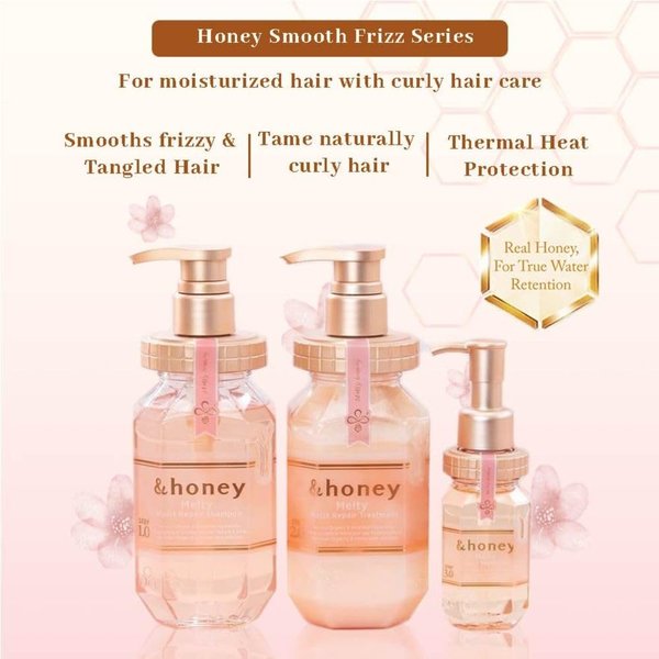 & Honey Melty Moist Shampoo,Treatment 440ml Each& Hair oil 100ml set Deep Nourishment and Revitalization - Organic Ingredients Perfect for Frizzy, Wavy, Curly Hair