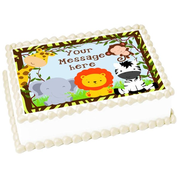 Jungle Baby Animals Safari 1/4 sheet (10.5 x 8 in.) Edible cake topper image Birthday Party Decoration.
