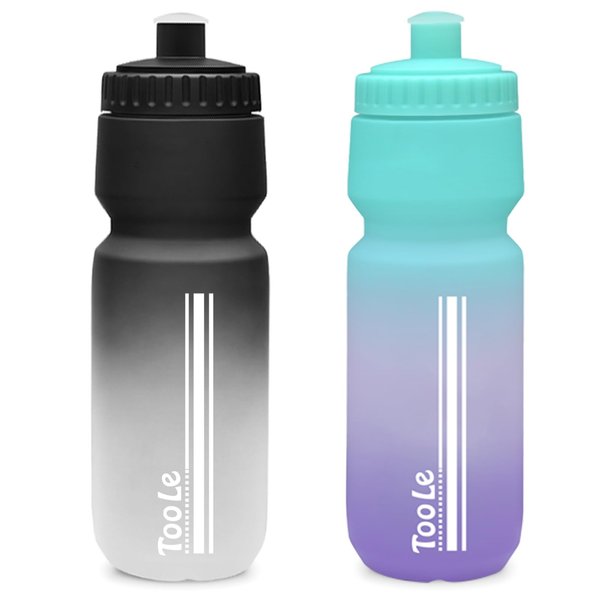 24oz Bike Water Bottle, Sport Squeeze Water Bottle Leakproof BPA Free with Capacity Scale w/Pull Top Lid, Reusable, for Bicycle, Gym, Hiking 2 Pack
