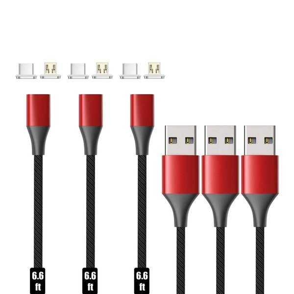 N. NETDOT Magnetic Charging Cable, Gen10 Nylon Braided 2-in-1 Magnetic Phone Charger Compatible with USB-C and Micro-USB Devices(3.3ft/3 Pack red)