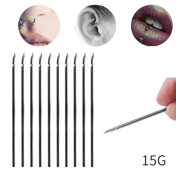 TC 100pcs Tattoo Piercing Needle with Body Ear Navel Nipple For piercing Supplies (15G)