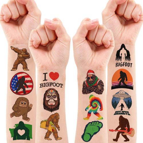 Bigfoot Jungle Temporary Tattoos Sticker for Kids Birthday Party Supplies Decorations Party Favors 80PCS Tattoo Sasquatch Halloween Easter Holiday Themed Cute Kids Boys Girls Gifts Ideal Prizes Reward