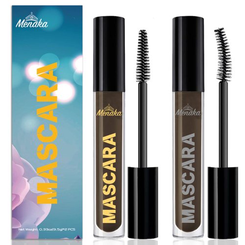 MENAKA Mascara Volumizing, Lengthening, Defining, Curling, Waterproof Mascara Set, Holiday Gift for Beauty Lovers,Vegan & Cruelty-Free,Brown,2 Count