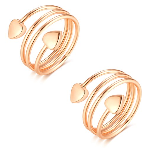 Vicmag Copper Magnetic Ring for Women Ring Ladies Fingers Thumb 99.9% Solid Pure Copper Gift 2PCS Adjustable (Rose Gold Heart)