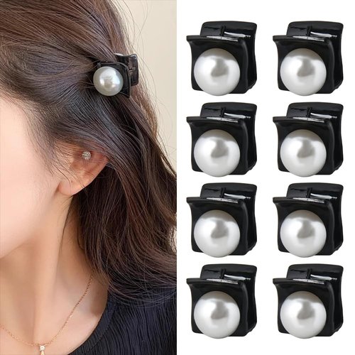 Mini Claw Clips for Hair Small Pearl Hair Clips for Women Tiny Claw Clip Pearl Hair Barrettes for Girls Decorative Hair Clips for Womens Hair Accessories for Short Long Hair Jaw Clamps Pack of 8