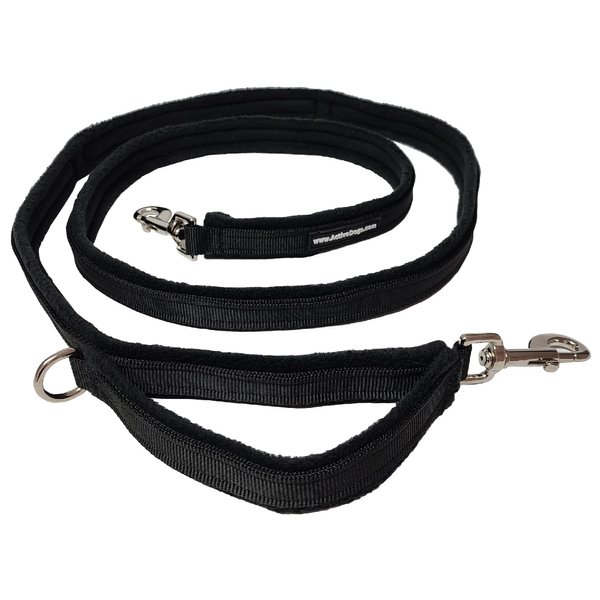 ActiveDogs Luxury Fleece Crossbody Dog Leash 6.5ft - Comfortable Hands Free Dog Leash with Adjustable Length, Durable Black Nylon & Built-in Handle - Wearable No Hands Dog Leash, Black