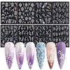 French Nail Art Sticker Decals 5D Embossed French Pattern Roses White Nail Art Accessories Self-Adhesive Nail Art Supplies Decoration Retro Classic Acrylic Nails Design, 8 Sheets
