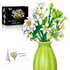 Flowers Bouquet Building Blocks Set, Daffodils, Artificial Flowers Construction Blocks,750 Pieces Wildflower Bouquet Toy Bricks with Vase and Postcard, Mother's Day, Birthday
