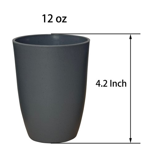 LuckyZone Wheat Straw Reusable Cup (12 oz) - Unbreakable Drinking Glasses Sets of 4 - Dishwasher Safe Tumbler - Lightweight, BPA Free and Eco friendly (4Pcs/Gray Series)