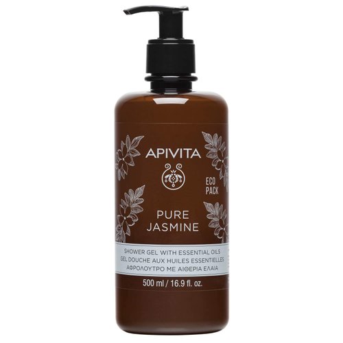 APIVITA Pure Jasmine Showel Gel with Essential Oils, Moisturizing Body Wash Infused with Bioactive Aloe & Propolis Extracts, Gentle Cleansing, Soothes Irritation and Dryness, 16.9 Fl Oz