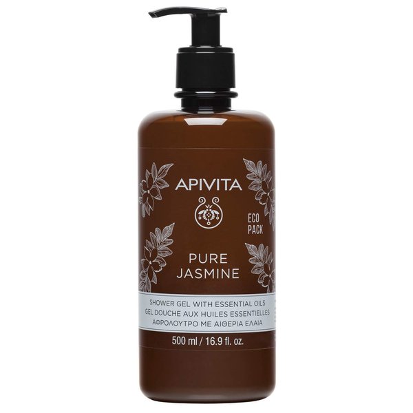 APIVITA Pure Jasmine Showel Gel with Essential Oils, Moisturizing Body Wash Infused with Bioactive Aloe & Propolis Extracts, Gentle Cleansing, Soothes Irritation and Dryness, 16.9 Fl Oz