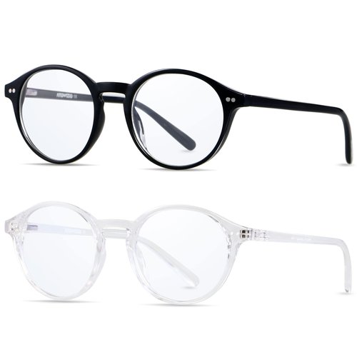 ANDWOOD Blue Light Blocking Glasses Women Men Computer Small Face Frame Bluelight Blocker Teens Round Frame 2 Pack Black Clear