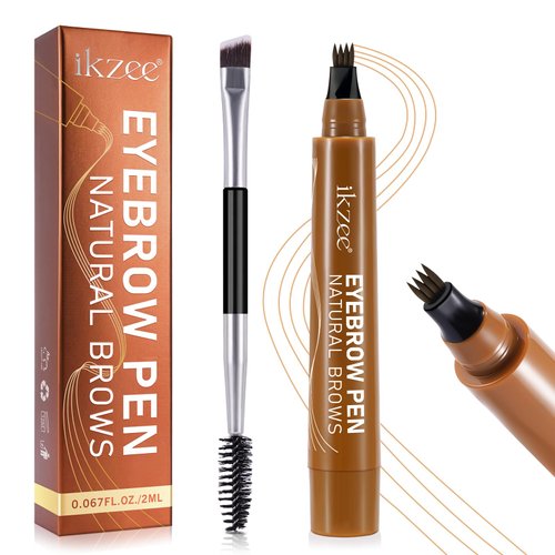 Generic Eyebrow Pen, 2024 New 3D Waterproof Microblading Eyebrow Pencil, Magical Upgraded Eye Brow Pencils with 4 Fork Tip & Spoolie Brush for Hair - Light Brown