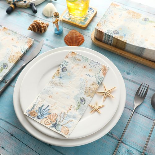 Yeaqee 100 Pcs Ocean Napkins Tropical Ocean Paper Guest Towels 2 Ply Decorative Napkins Disposable Bathroom Napkins Beach Disposable Hand Towel for Kitchen Summer Party Wedding Dinner (Ocean)