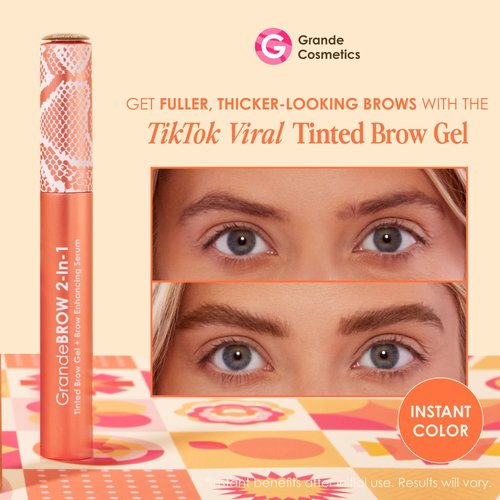 Grande Cosmetics GrandeBROW 2-in-1 Tinted Brow Gel + Brow Enhancing Serum, Light