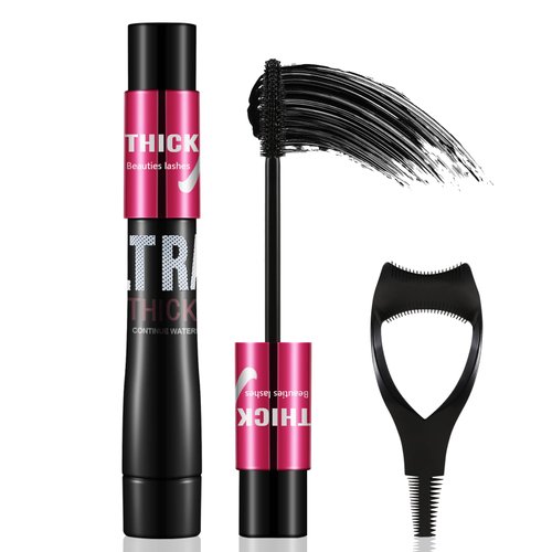 Apooliy Waterproof Mascara with Eyelash Drawing Aid Set, Mascara Volume and Length,Curling Lashes, Smudge-Proof, Non-Sticky, Quick Drying Mascara, Black