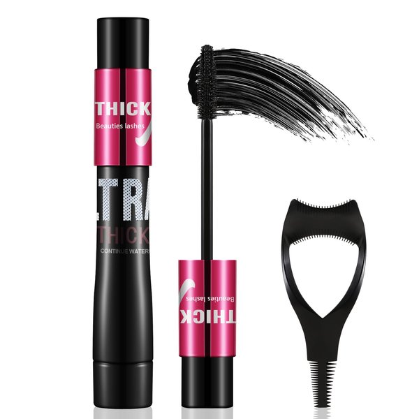Apooliy Waterproof Mascara with Eyelash Drawing Aid Set, Mascara Volume and Length,Curling Lashes, Smudge-Proof, Non-Sticky, Quick Drying Mascara, Black